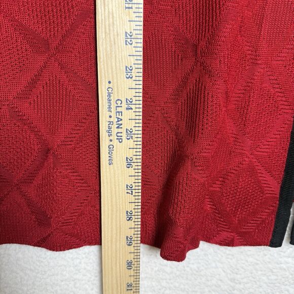 Ming Wang Womens Red Knit Cardigan Size 2X Black Trim Shoulder Pads Holiday - Picture 10 of 10